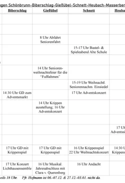 Gottesdienstplan Dezember 2024