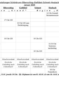 Gottesdienstplan Januar 2025